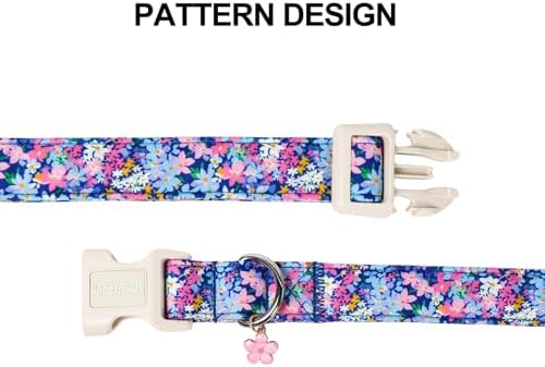 Lionet Paws Floral Dog Collar Summer Wildflowers Daisy Fleabane Collars with Pink Peach Pattern Pendant - Female Girl Dog Collar for Medium Large Dogs M
