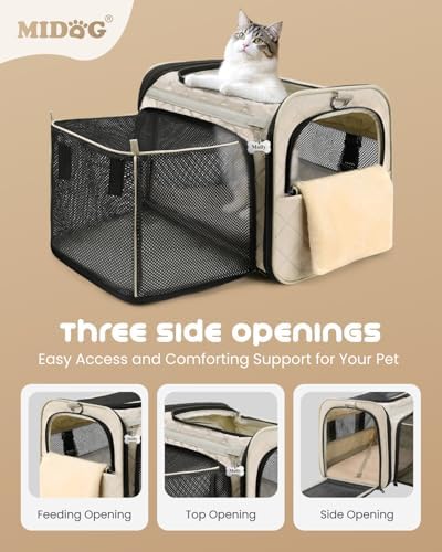 MIDOG Soft Cat Carrier Airline Approved, Expandable for Cats Up to 15lbs