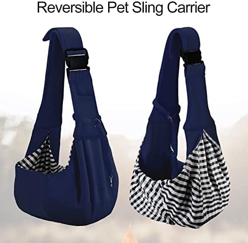 PETLOFT Reversible Dog Cat Sling Carrier, Small Dog Carrier, Adjustable Dog Sling, Hands Free Cross Body Carrier with Collar Hook for Dog/Cat/Bunny up to 11lb (Blue)