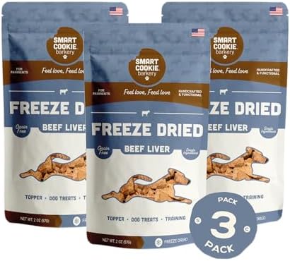 Smart Cookie Freeze Dried Beef Liver Bites - Single Ingredient Freeze Dried Beef Liver Dog Treats for Low Calorie Training Treats for Dogs or Dog Food Topper - Made in USA - 2oz Bag, 3 Pack