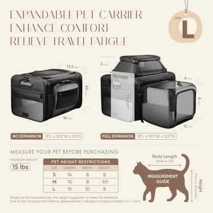 Top-Side Expandable Pet Carrier, Treat Window,18x13x9.5 Airline Approved