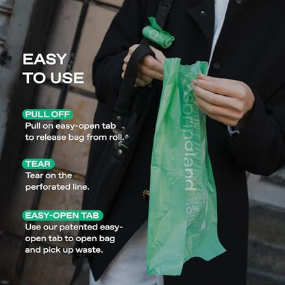 Springland by Springer Dog Poop Bag Dispenser Holder with Bags, No Dangle Design for Leash, Premium Thick Waste Bags with Easy to Open Tab, Unscented, 1 Dispenser and 15 Count