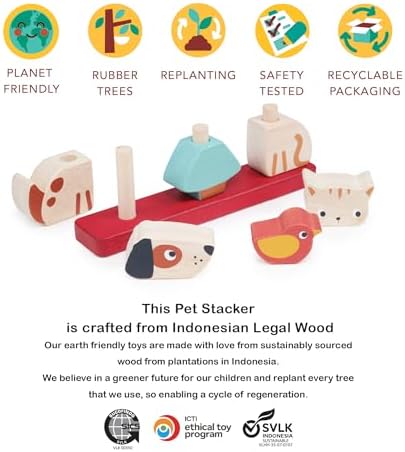 Mentari Interactive Pet Stacker Toy, 6-Piece Set, Kitten, Puppy, Bird, Base Board with Pegs