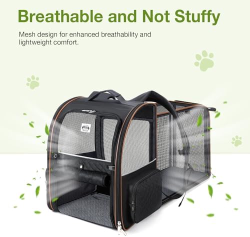 Large Cat Backpack Carrier Expandable Pet Carrier Backpack for Small Dogs Medium Cats Fit Up to 18 Lbs, Dog Backpack Carrier, Foldable Puppy Backpack Carrier for Travel,Black