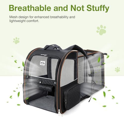 Large Cat Backpack Carrier Expandable Pet Carrier Backpack for Small Dogs Medium Cats Fit Up to 18 Lbs, Dog Backpack Carrier, Foldable Puppy Backpack Carrier for Travel,Black