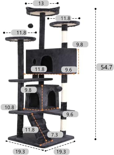 BestOffice 54" Cat Tree with Toy, Multi-Level Cat Tower Indoor Dark Gray