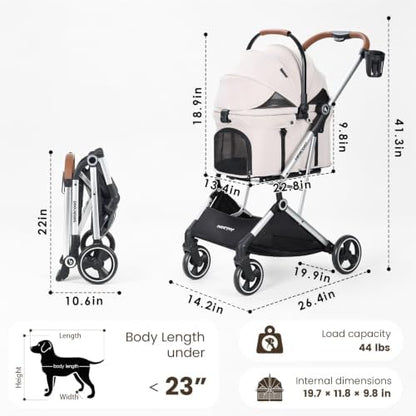 T3 Pro Pet Stroller for Small Dog & Cats up to 44 lbs (Beige)