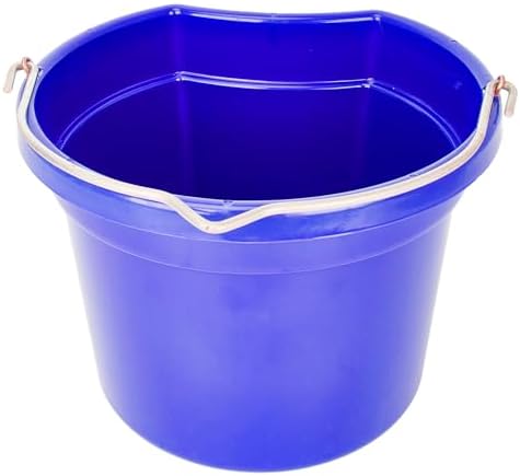 Plastic Flat Back Bucket Horse Feeding Watering Animal Feed Bucket 8 Quart (Blue)