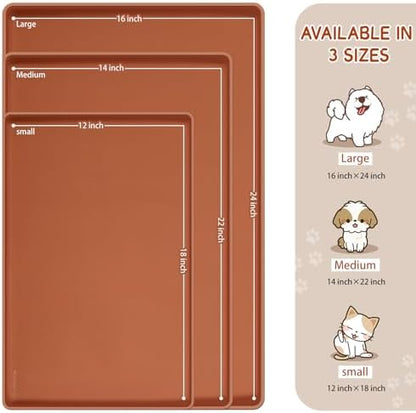 MateeyLife Silicone Cat & Dog Food Mat for Floors Waterproof, Anti-Slip Dog Bowl Mats for Food and Water, Pet Feeding Mats with Lip to Prevent Spills, Pet Placemat for Messy Drinkers to Protect Floors