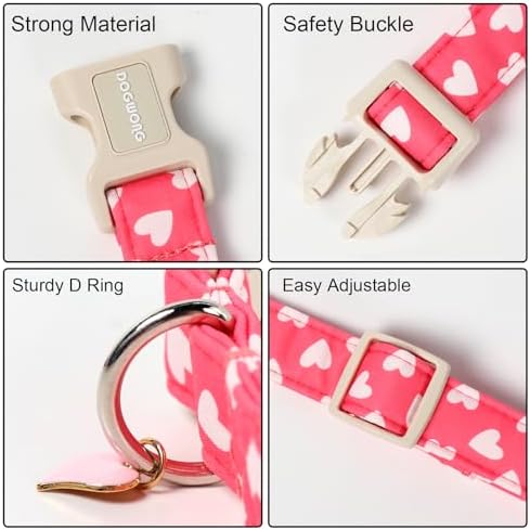 DOGWONG Dog Collar Plastic Buckle Collar for Valentine's Day Gift Pink Heart Love for Small Medium Large Boys Girls Dogs