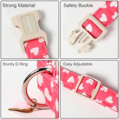 DOGWONG Dog Collar Plastic Buckle Collar for Valentine's Day Gift Pink Heart Love for Small Medium Large Boys Girls Dogs