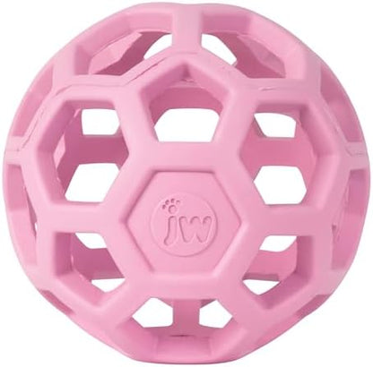 JW Pet HOL-ee Roller Dog Puzzle Ball, Small 3in, Natural Rubber, Pink