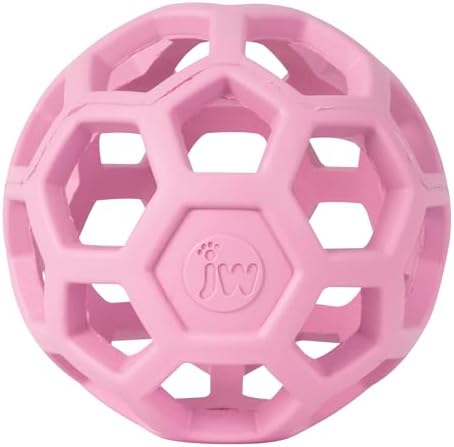 JW Pet HOL-ee Roller Dog Puzzle Ball, Small 3in, Natural Rubber, Pink