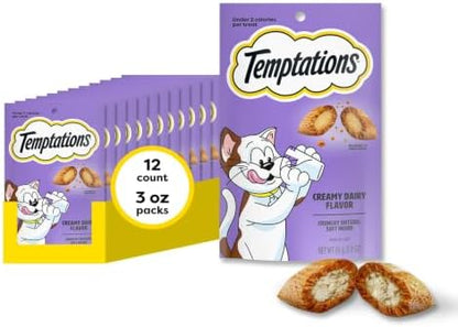 Temptations Classic Crunchy and Soft Cat Treats, Creamy Dairy, 3 oz, 12pk