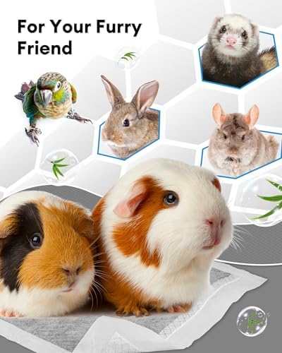 BUCATSTATE 50 Count Disposable Guinea Pig Cage Liners, Super Absorbent Guinea Pig Bedding, Bamboo Charcoal Odor Control Pee Pads for Rabbits, Ferrets and Small Animals (18''x24'')