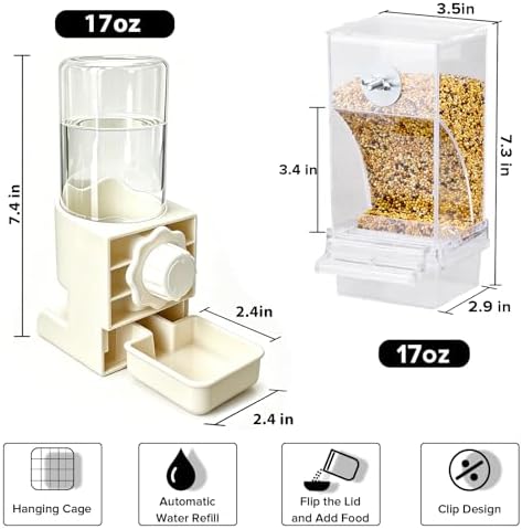 Lemtrflo No Mess Bird Cage Feeder, Automatic Bird Water Dispenser