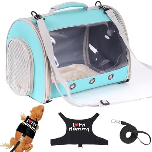 Small Animal Travel Backpack Carrier,Portable Bearded Dragon Bag for Sugar Glider,Hedgehog,Rat,Bunny,Rat,Outdoor Used (Green, Carrier L+ I Leash)