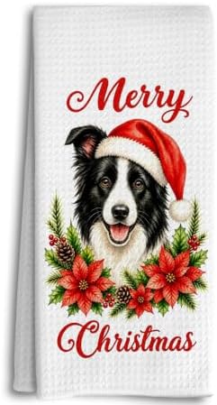 Christmas Border Collie Kitchen Dish Towels Dishcloth 16x24 Inches