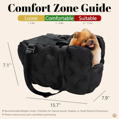 Dog Purse Carrier for Small Dog Cats, Soft Quilted Puppy Carrier Soft-Sided Carriers Bag, Luxury Stylish Small Dog Cat Travel Tote for Pets Up to 11 lbs (Black, 15.7" L x 7.9" W x 7.1" H)