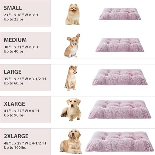 BFPETHOME Dog Beds for Large Dogs, Plush Dog Crate Bed Fluffy Cozy Kennel Pad for Sleeping &Ease Anxiety, Washable Pet Mats with Anti-Slip Bottom for Large Dogs, Pink
