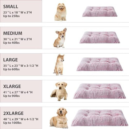 BFPETHOME Dog Beds for Large Dogs, Plush Dog Crate Bed Fluffy Cozy Kennel Pad for Sleeping &Ease Anxiety, Washable Pet Mats with Anti-Slip Bottom for Large Dogs, Pink