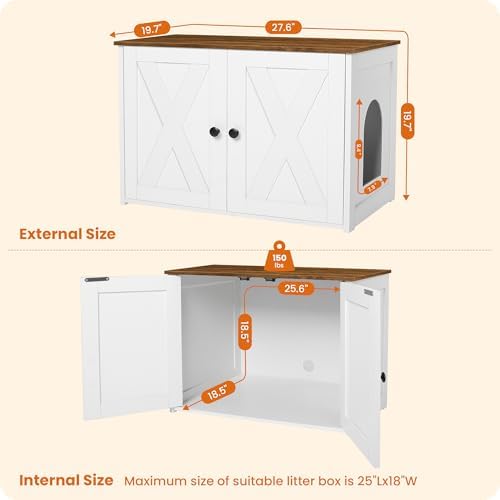 Dwanton Cat Litter Box Enclosure, Hidden Litter Box Furniture, 27.6 Inches