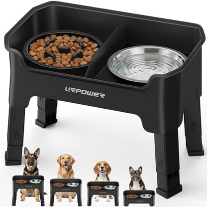 URPOWER Mess Proof Elevated Dog Bowls, Slow Feeder with Splash Guard