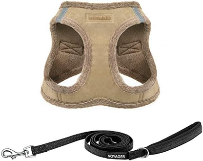Best Pet Supplies Voyager Step-in Plush Dog Harness - Soft, Step in Vest Harness and Reflective Dog 5 ft Leash Combo with Neoprene Handle for Small and Medium Dogs, Latte Suede, L