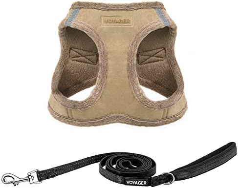 Best Pet Supplies Voyager Step-in Plush Dog Harness - Soft, Step in Vest Harness and Reflective Dog 5 ft Leash Combo with Neoprene Handle for Small and Medium Dogs, Latte Suede, L