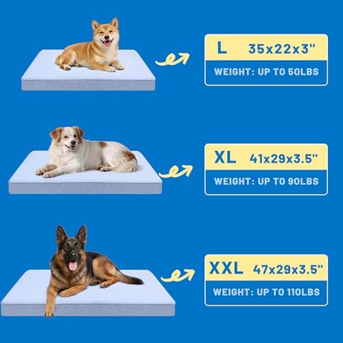 Cooling Dog Bed for Large Dogs, Washable Memory Foam Dog Beds for Crate with Joint Relief, Waterproof Liner and Removable Cover (35’’x 22’’)