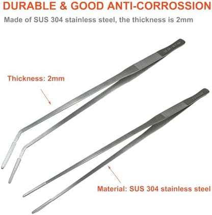 2 Pack Aquarium Tweezers Rubber Tip Covers, Stainless Steel Feeding Tongs