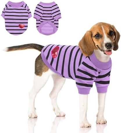 Queenmore Large Striped Dog Shirt,Soft Breathable Dog Shirt for Dogs Cats Boy Girl,Pet Clothes for All Season,Breathable Lightweight Pet Tshirt for Frenchie, Dachshund, Yorkie