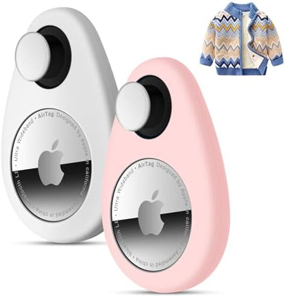 2 Pack Airtag Holder for Kids Hidden,GPS Tracker Case, Anti-Removal Airtag Silicone Case with Pins, Suitable for Children, Elderly, Pets, Backpack, Luggage (White & Pink, 2 Pack)