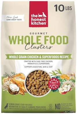 The Honest Kitchen Whole Grain Chicken & Superfoods Whole Food Clusters, Vet Crafted Human Grade Dry Dog Food, Skin, Coat, Digestion & Healthy Weight, 10 lb Bag