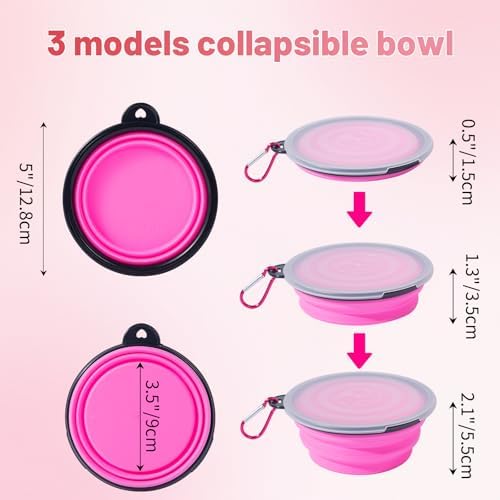 SLSON Dog Bowls Pet Collapsible Bowl with Cover Lids,2 Pack Dog Travel Bowls Portable Foldable Cat Water Dish Bowl for Pets Walking Parking Camping (Pink and Purple, Small)
