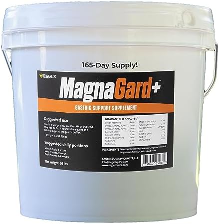 Plus- Gastric Support Supplement for Horses with Omega 3s | Relieves Ulcers, Calming Supplement, Magnesium & Other Vital Minerals | Powder, 20lb Bucket, 5-Month Supply | by Eagle Equine
