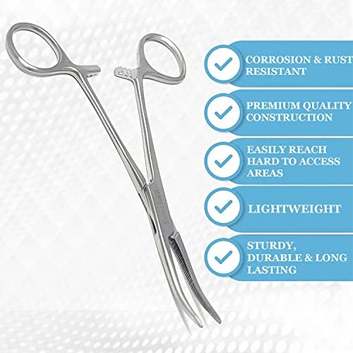 Dog Pet Ear/Nose Hair Puller Grooming Hemostat Locking Forceps Curved Pliers, 5.5" (14cm) Full Serrated Clamps Stainless Steel (Silver)