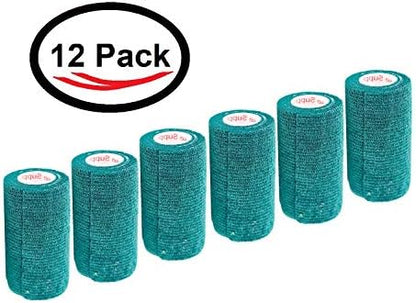 3 Inch Vet Wrap Tape Bulk (Hunter Green) (Pack of 12) Self Adhesive Adherent Adhering Flex Bandage Grip Roll for Dog Cat Pet Horse