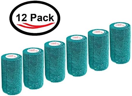 3 Inch Vet Wrap Tape Bulk (Hunter Green) (Pack of 12) Self Adhesive Adherent Adhering Flex Bandage Grip Roll for Dog Cat Pet Horse