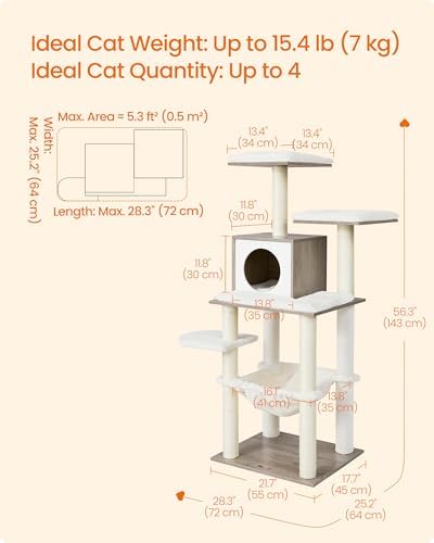 Feandrea Cat Tree, 56.3-Inch Contemporary Cat Tower, Multi-Level Condo