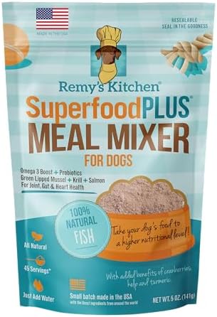 Fish SuperfoodPLUS Meal Mixers for Dogs - USA Sourced Meal Toppers for Dogs, Supporting Joint, Gut, and Heart Health - Dog Prebiotics and Probiotics Food Mixers - 5 oz