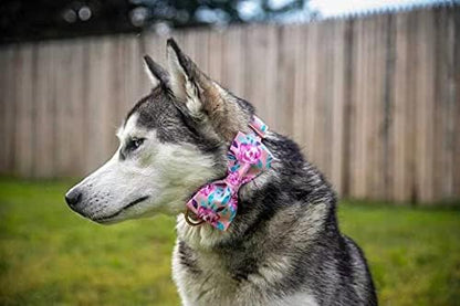 Lionheart glory Floral Rose Print Dog Collar Adjustable Soft Dog Collar with Bowtie, Girl Pet Collars for X-Small Small Medium Large Dogs