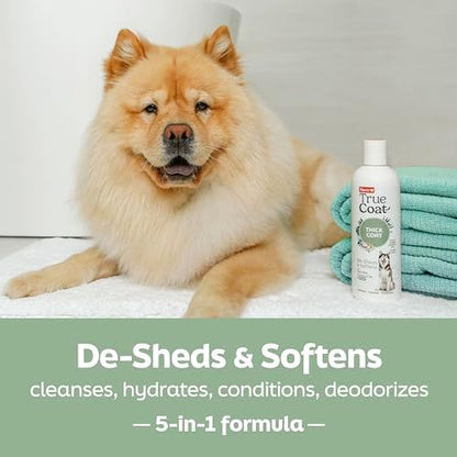 True Coat Thick Coat Dog Shampoo, 5 in 1 De‑Sheds & Softens with Oat Milk, Coconut Oil & Aloe, 16 oz