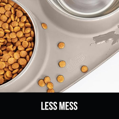 GORILLA GRIP Dog Bowl Set with Feeding Mat, 304 Stainless Steel 3 Cup Beige