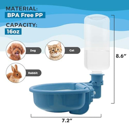 VANNON Gravity Pet Water Bowl, 16oz Anti-Splash Crate Dispenser, Blue
