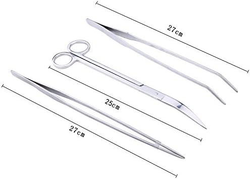 FEITA Aquarium Tweezer Set - Long Stainless Steel Curved & Straight Feeding Tweezers Scissors Maintenance Tools Kit (3 Pcs)