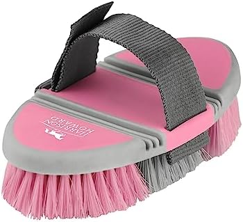 Harrison Howard Flexible Finish Horse Grooming Brush - Bendable, Comfortable Hold, Cherry Pink