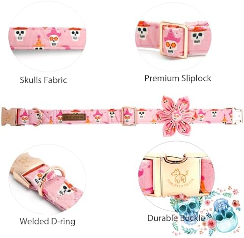 Elegant little tail Halloween Dog Collar, Ghosts Print Pumpkin Pet Collars with Flower Puppy Collar Flower Female or Male Cotton Adjustable Collars for Small Medium Large Dogs