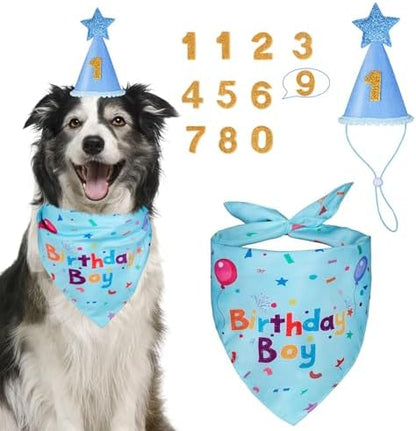 Dog Boy Birthday Party Hat,Dog Birthday Party Supplies,Dog Bandana