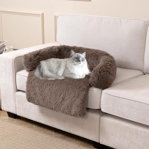 Calming Dogs/Cats Bed Mats, Dog Pad Washable Removable Couch Cover, Plush Long Fur Mat for Pets, Waterproof, Perfect for Small, Medium and Large Dogs and Cats (Desert Brown, 34"x30"x 5.0")